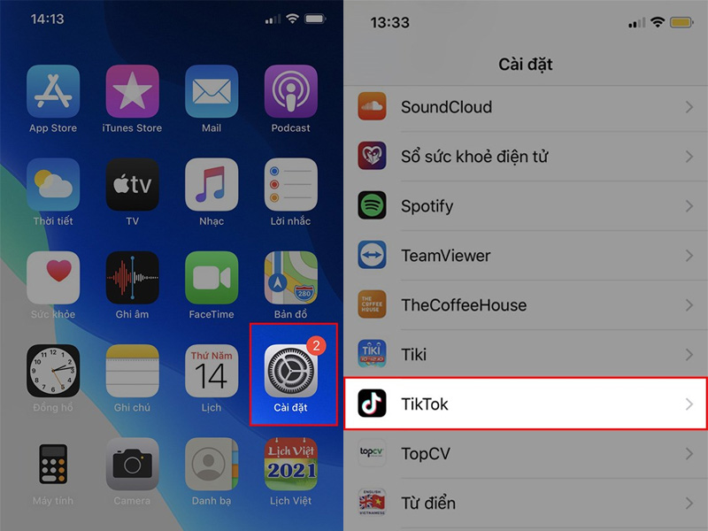 Truy cập vào phần Cài đặt trên điện thoại iPhone và chọn TikTok