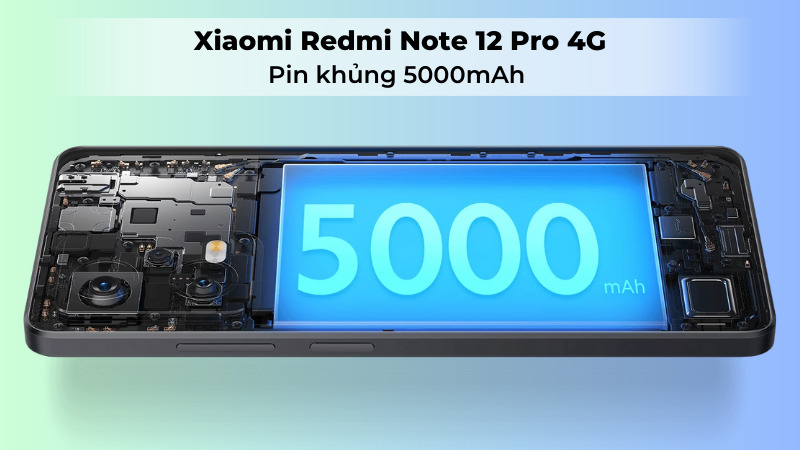 Xiaomi Redmi Note 12 Pro 4G được trang bị viên pin lớn 5000mAh