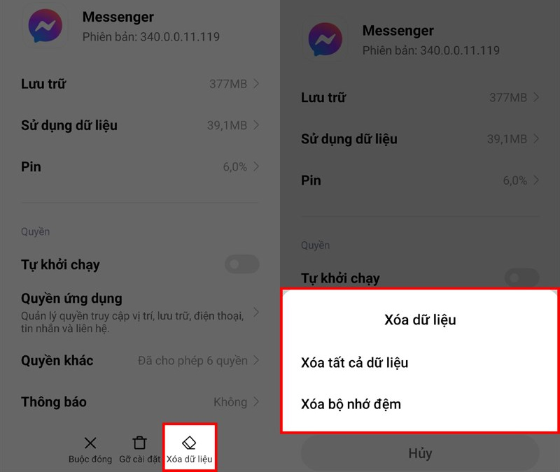 Xóa bộ nhớ cache của Messenger