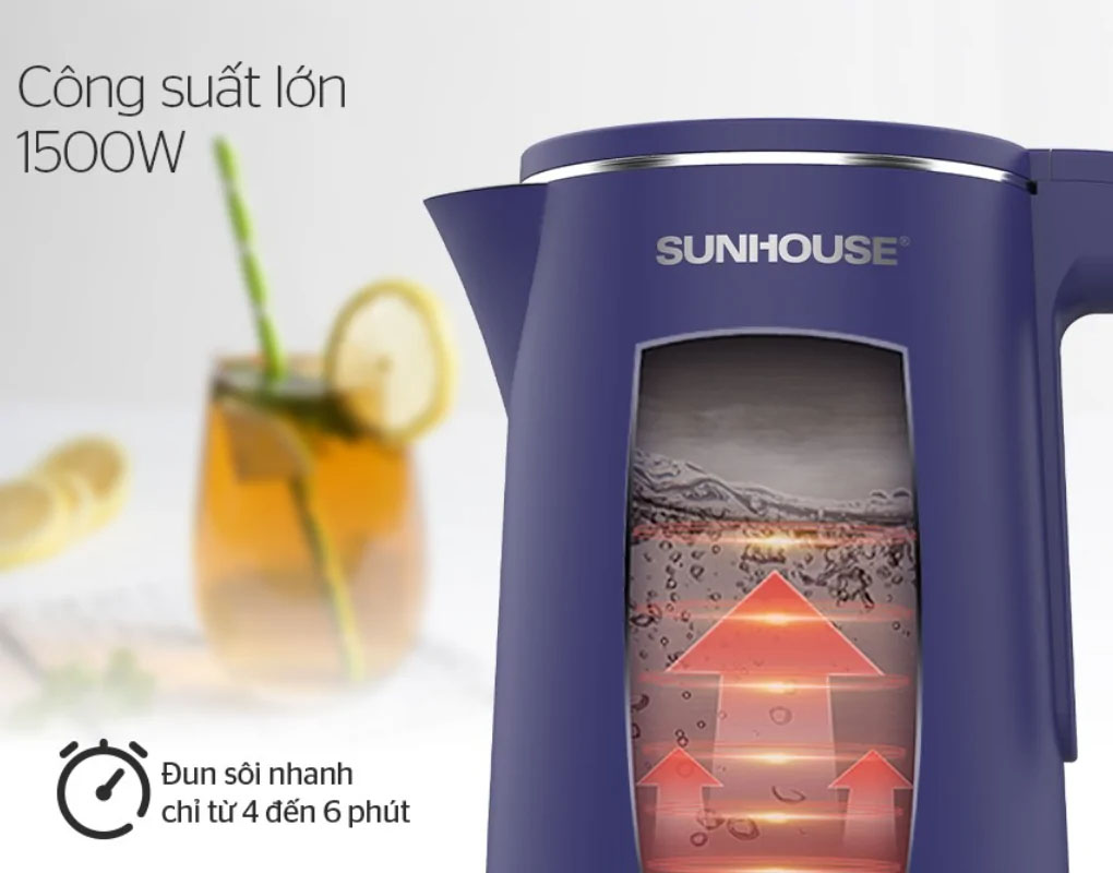 Ấm đun siêu tốc Sunhouse SHD1355 1.8 lít đun nước nhanh sôi