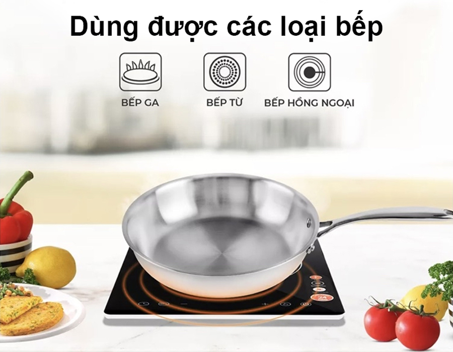 Chảo đa năng Inox 304 ba lớp đáy từ Ticook dùng được trên nhiều loại bếp