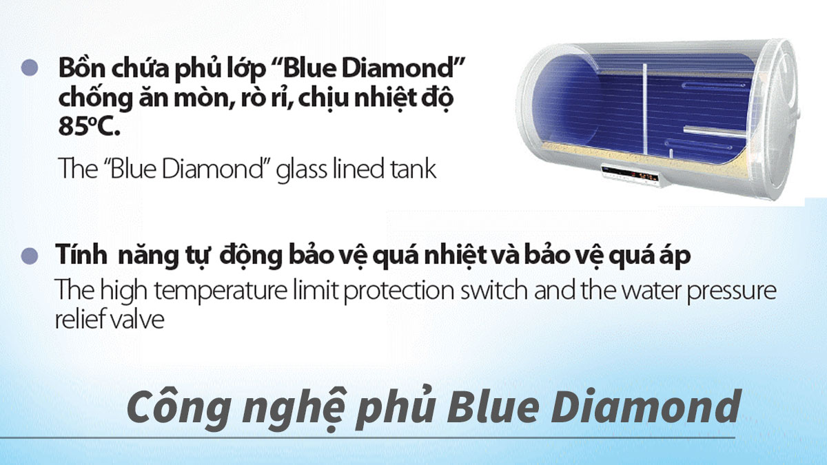 Máy Nước Nóng Bơm Nhiệt A. O. Smith CAHP3.0-120-12-E-3HP 455 lít 2.22KW sở hữu công nghệ phủ Blue Diamond giúp chống ăn mòn và chịu nhiệt độ cao