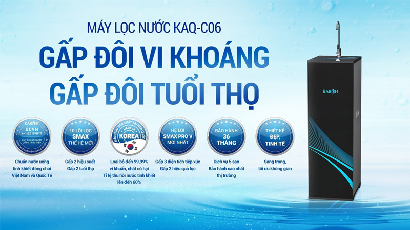 Máy lọc nước RO Karofi KAQ -C06 chuẩn nước uống tinh khiết đóng chai
