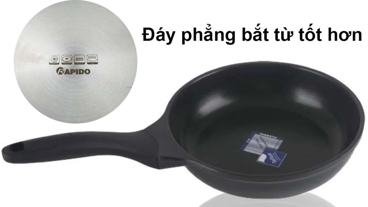 Chảo Rapido đáy phẳng Teflon RP20-RFT bắt từ tốt