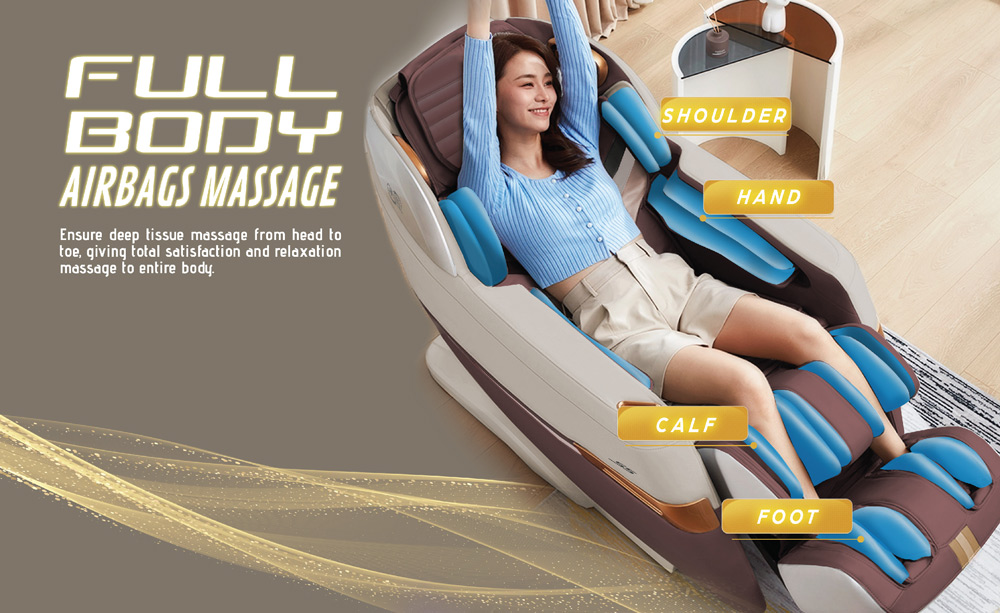 Hệ thống túi khí trải dài trên ghế massage Gintell S5 GT9955