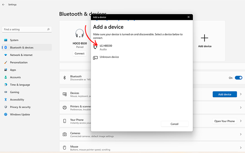 Chọn vào loa bluetooth muốn kết nối với laptop