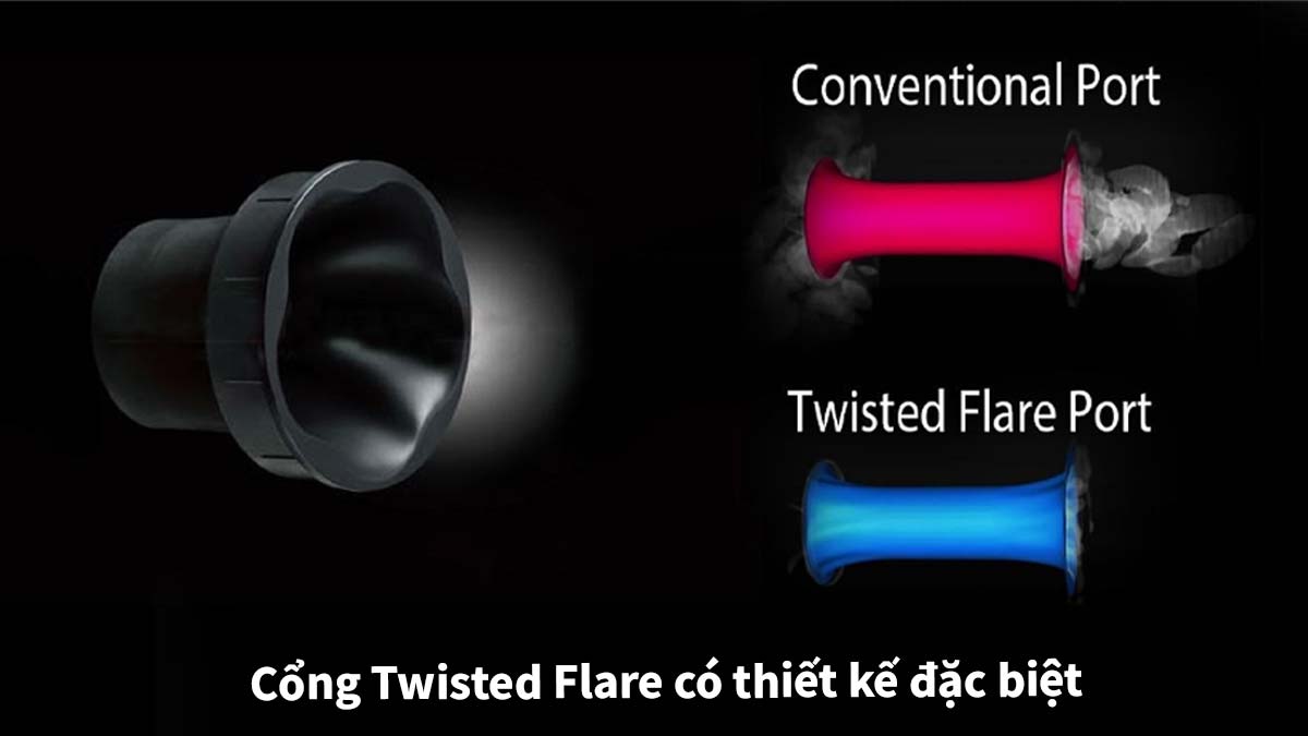 Cổng Twisted Flare có thiết kế đặc biệt, giúp âm bass chặt chẽ