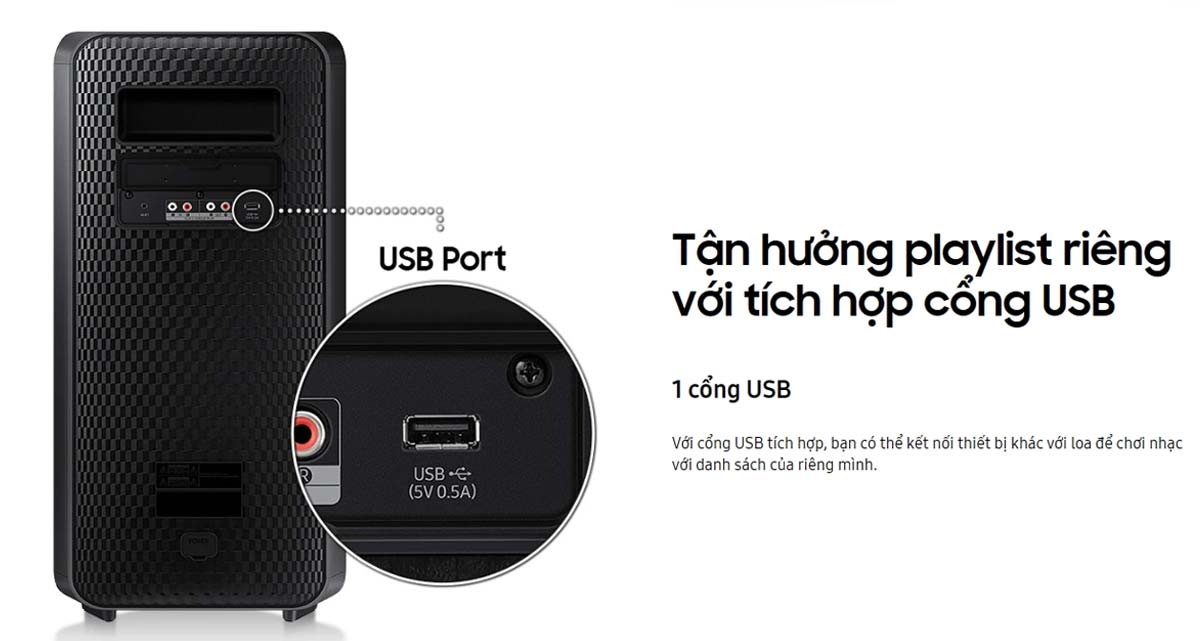 Cổng USB cho phép người dùng phát danh sách nhạc yêu thích của mình