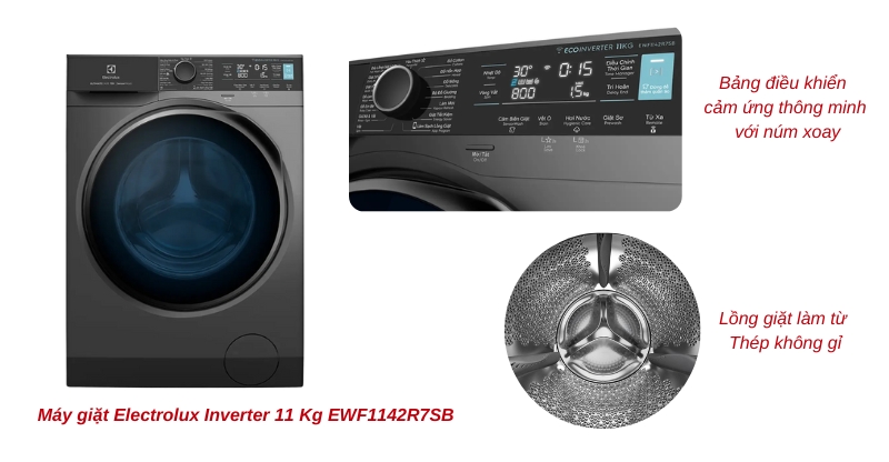 Máy giặt Electrolux Inverter 11 Kg EWF1142R7SB có thiết kế đẹp mắt 