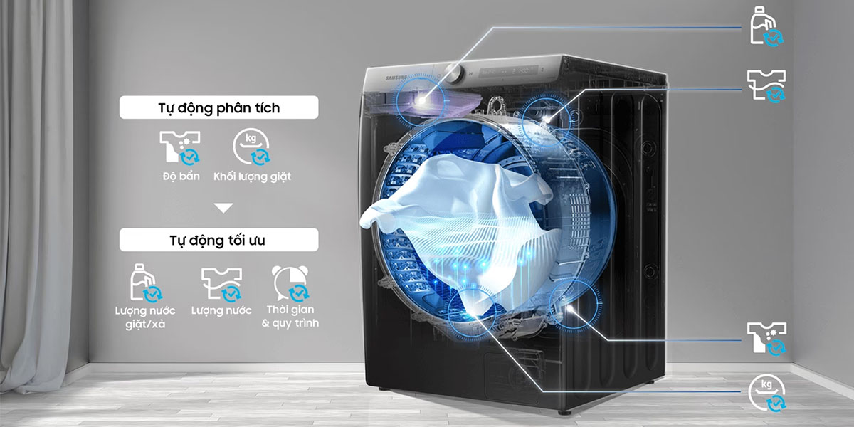 AI Wash tự động tối ưu lượng nước giặt xả