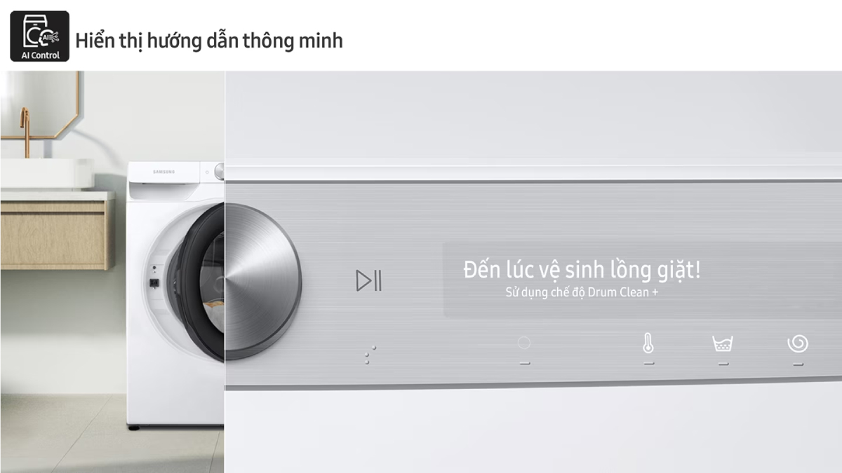 Bảng điều khiển AI Control trên máy giặt Samsung Inverter
