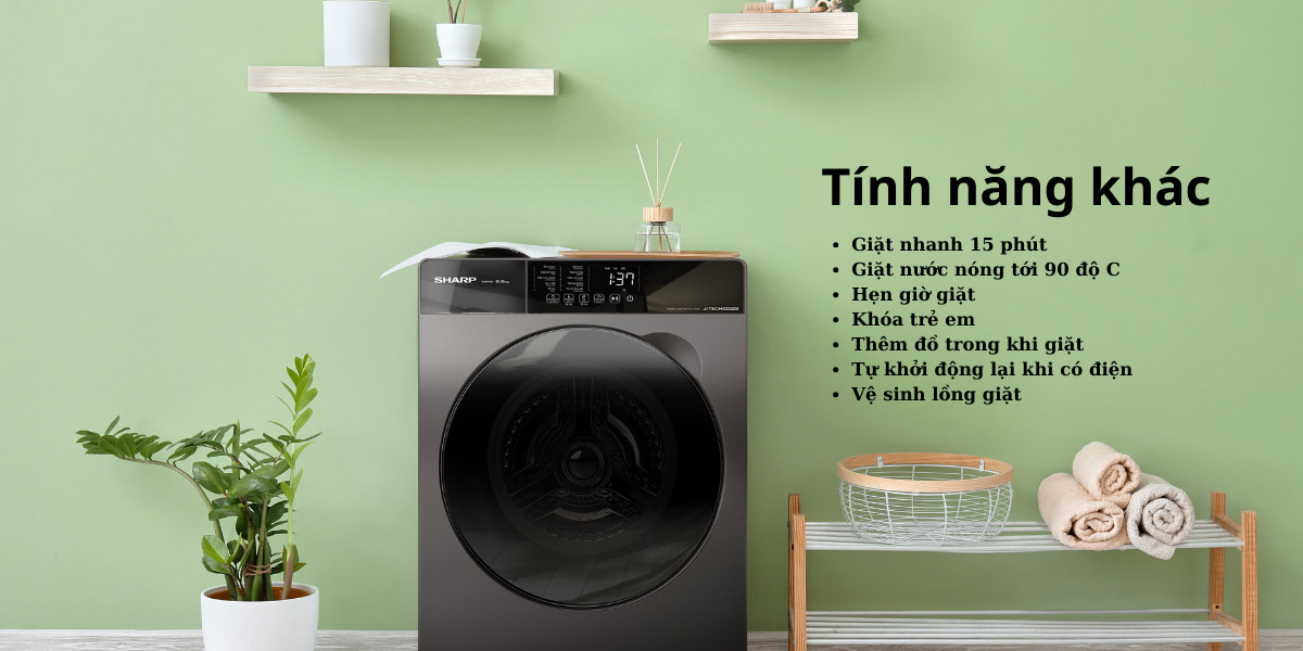 Máy giặt Sharp Inverter với nhiều tiện ích khác hỗ trợ công việc giặt thuận tiện