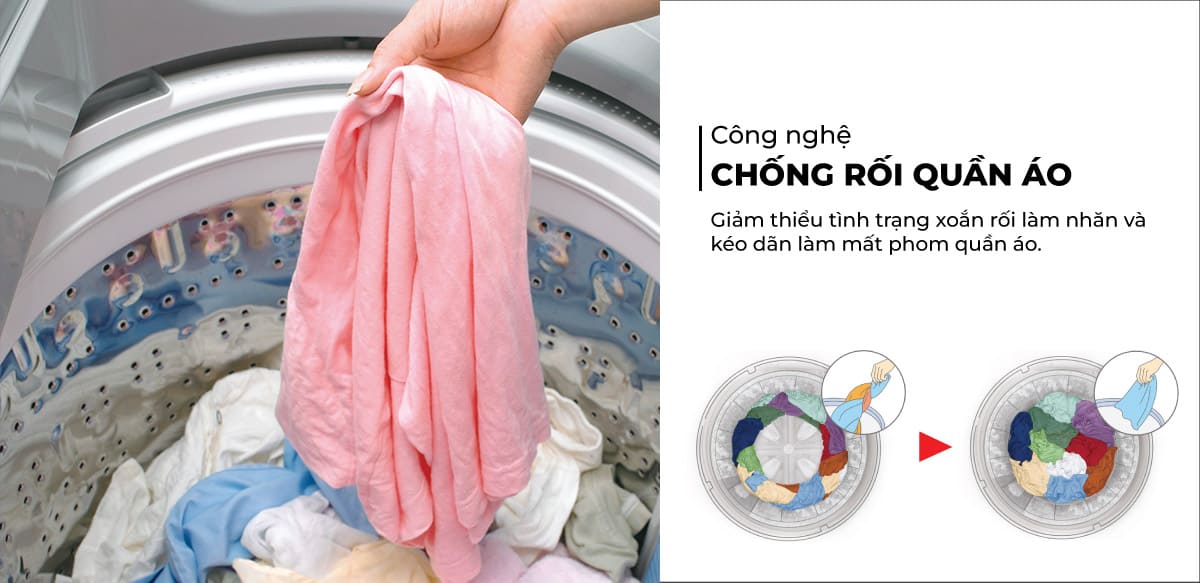 Hạn chế tình trạng xoắn rối quần áo trên máy giặt Hitachi