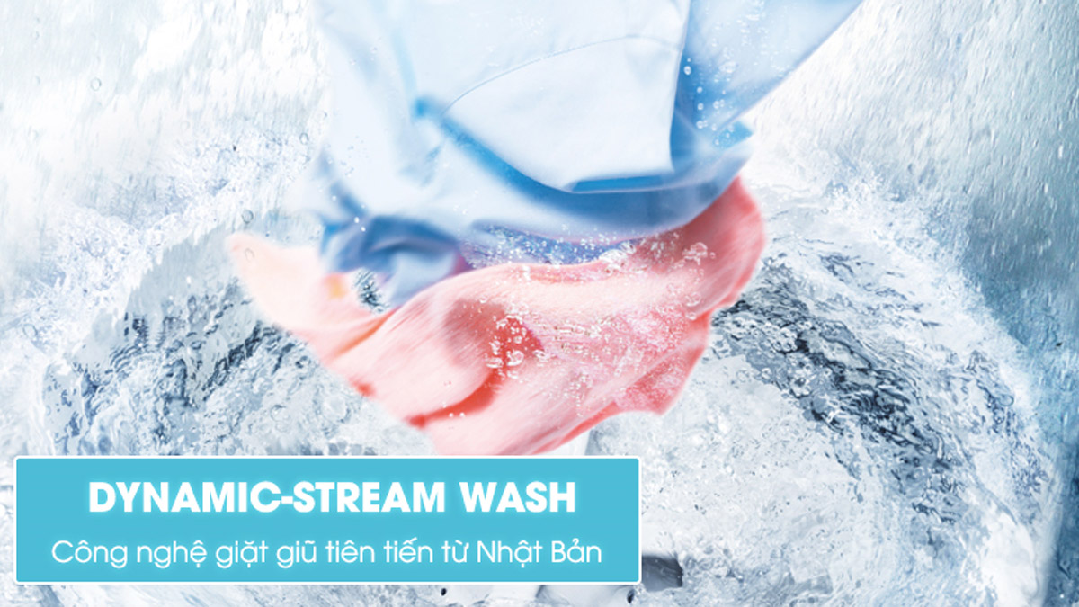 Công nghệ giặt Dynamic-Stream Wash giúp cho quần áo người dùng không bị dính cặn bột sau quá trình giặt