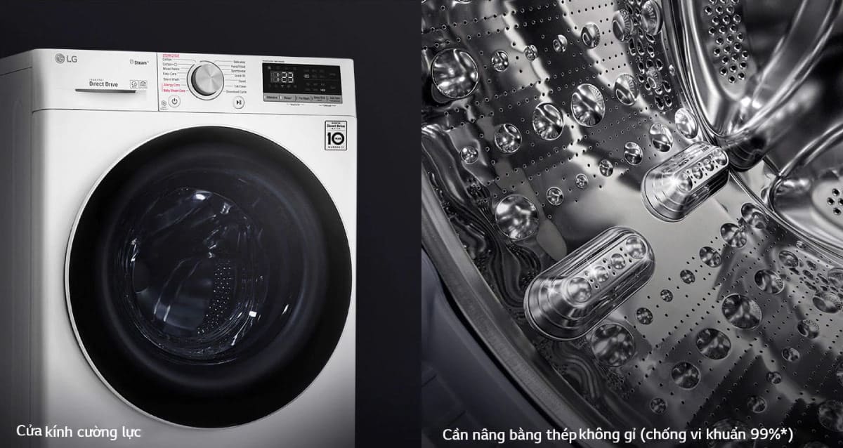 Cửa máy và lồng giặt được chăm chút từng chi tiết