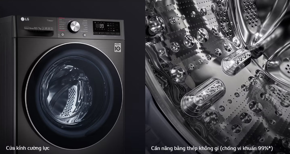Cửa và lồng giặt của máy có độ hoàn thiện cao