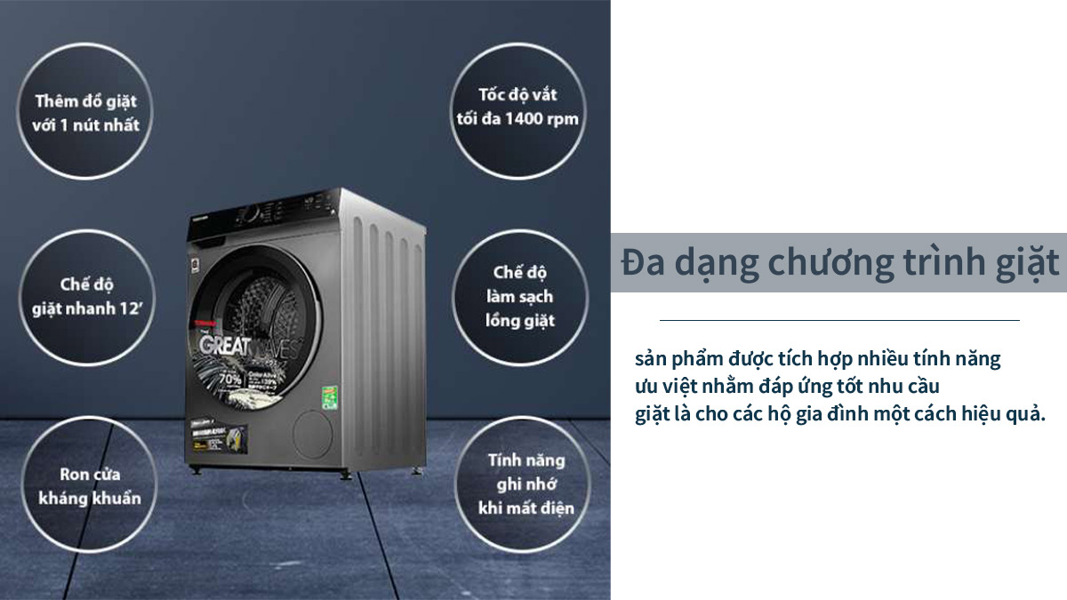 Máy giặt Toshiba Inverter TW-BK95M4V (SK) được hãng khá ưu ái khi tích hợp nhiều chương trình giặt thông minh