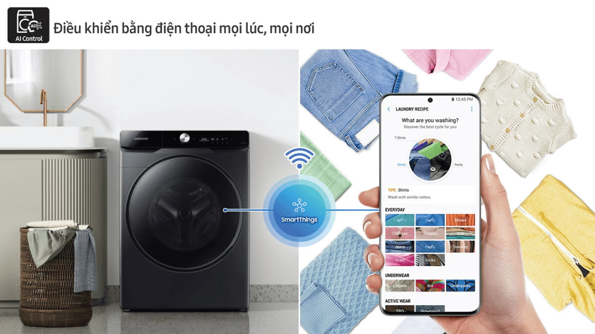 Tiện lợi điều khiển máy giặt từ xa qua ứng dụng SmartThings