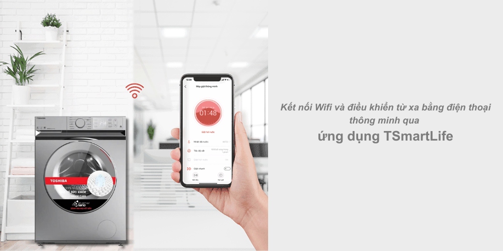 Điều khiển máy giặt Toshiba TW-BL115A2V(SS) từ xa bằng điện thoại 