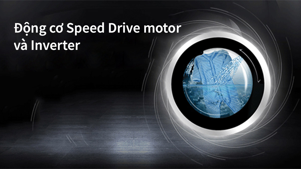 Động cơ Speed Drive motor và công nghệ Inverter giúp cho máy giặt hoạt động êm ái và tiết kiệm điện năng