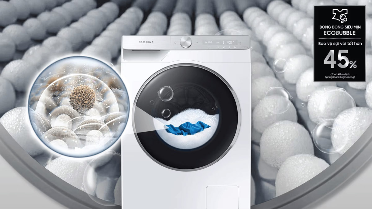 Công nghệ EcoBubble tạo bọt siêu mịn trên máy giặt Samsung