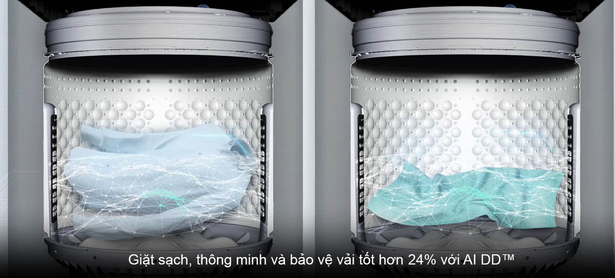 Giặt sạch, thông minh và bảo vệ vải tốt hơn 24% với AI DD™