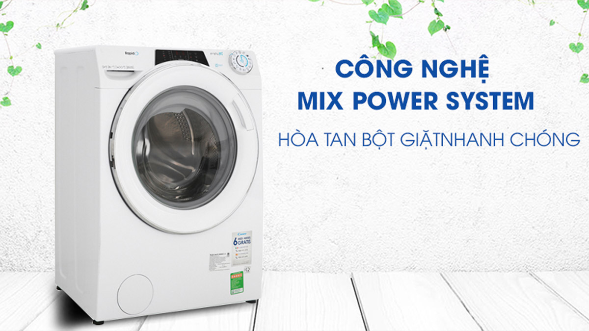 Máy giặt Candy Inverter 1496DWHC7/1-S sở hữu hệ thống Mix Power System giúp quá trình giặt trở nên hiệu quả hơn
