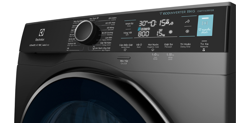 Bảng điều khiển cảm ứng song ngữ trên máy giặt Electrolux