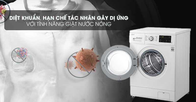 Chế độ giặt nước nóng nâng cao hiệu quả giặt sạch, diệt khuẩn, khử mùi tốt trên Máy Giặt LG Inverter 9 Kg FM1209N6W