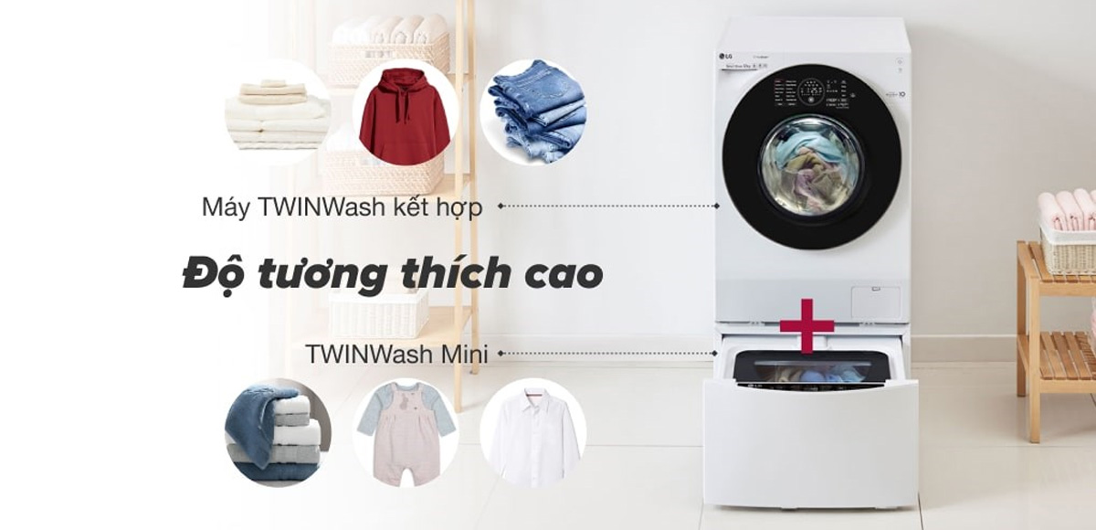 Máy giặt LG mini tương thích cao với các máy giặt LG cửa trước