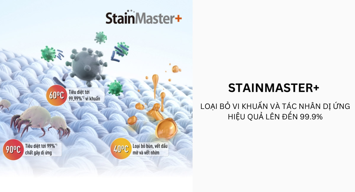 Công nghệ Stainmaster+ loại bỏ vi khuẩn và tác nhân gây dị ứng hiệu quả