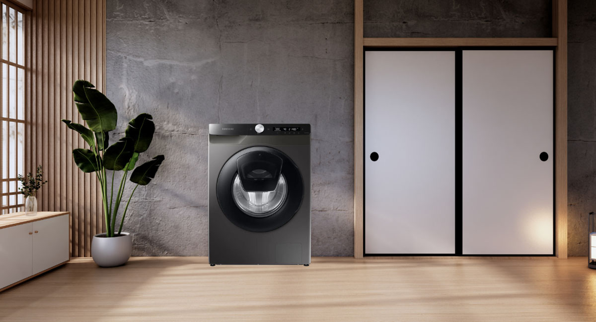 Máy giặt Samsung với thiết kế hiện đại, phù hợp với nhiều góc không gian