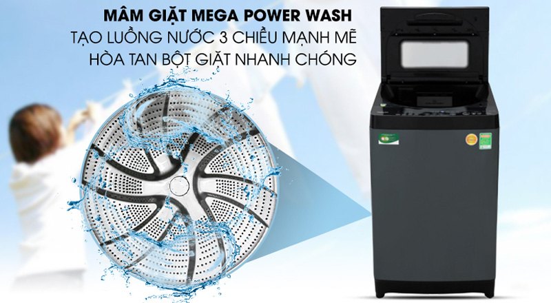 Mâm giặt Mega Power cho lực nước mạnh mẽ, đánh tan bột giặt tốt hơn