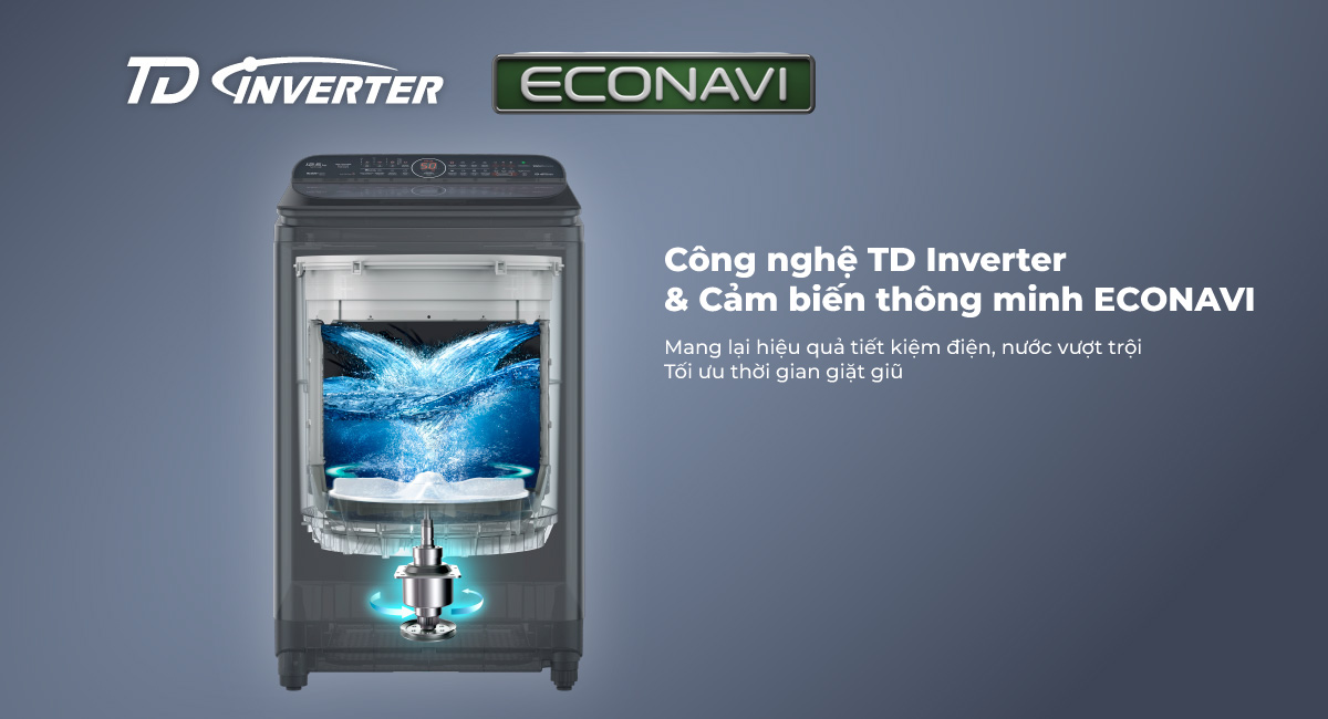 Công nghệ TD Inverter kết hợp cảm biến ECONAVI giúp tiết kiệm điện, nước