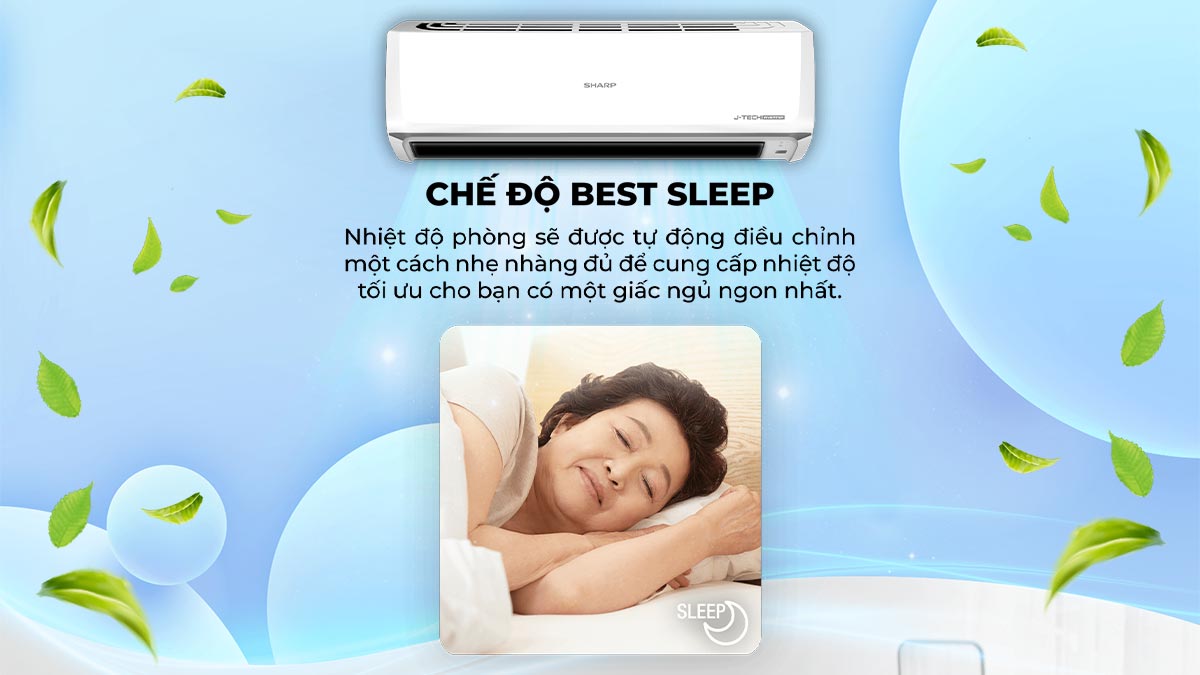 Chế độ Best Sleep trên máy lạnh Sharp giúp người dùng có một giấc ngủ ngon và sâu hơn