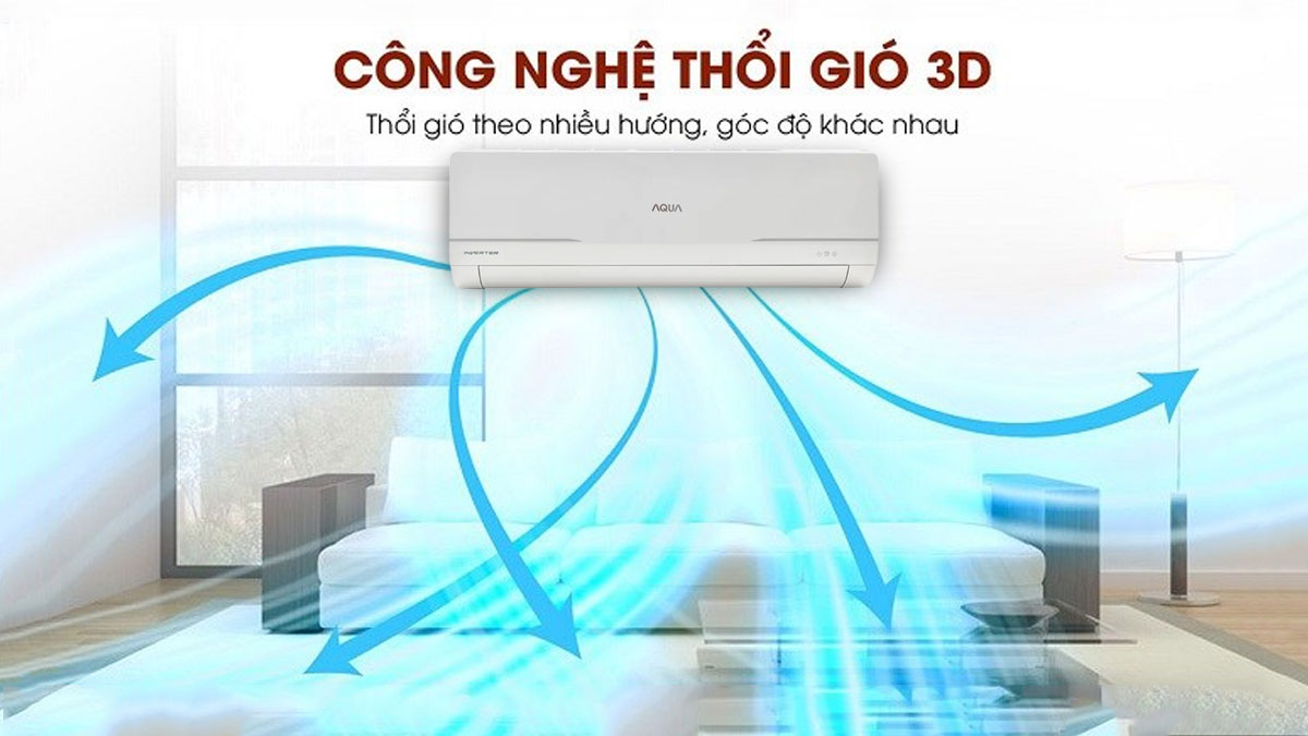 Chế độ thổi gió 3D của máy lạnh Aqua Inverter 1 Hp AQA-KCRV10WNMA