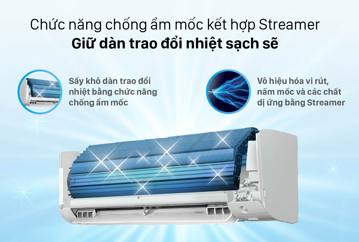 Chức năng chống ẩm mốc kết hợp với công nghệ lọc không khí Streamer