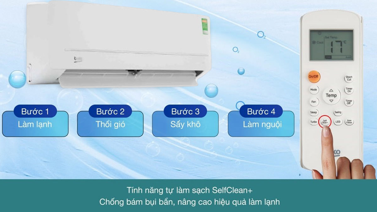 Chức năng tự làm sạch 4 bước của máy lạnh Beko 1.0 HP RSSC09AW