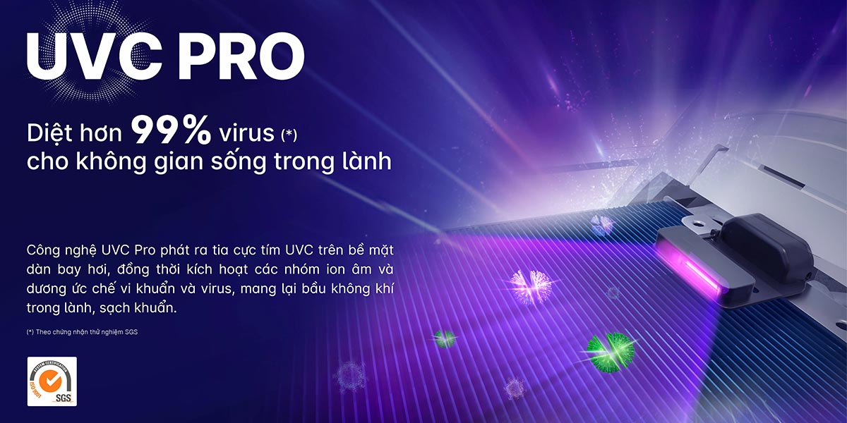 Công nghệ UVC Pro diệt hơn 99% virus