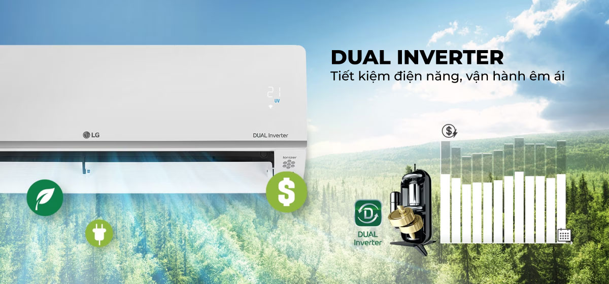 Công nghệ Dual Inverter giúp máy tiết kiệm điện, vận hành êm ái