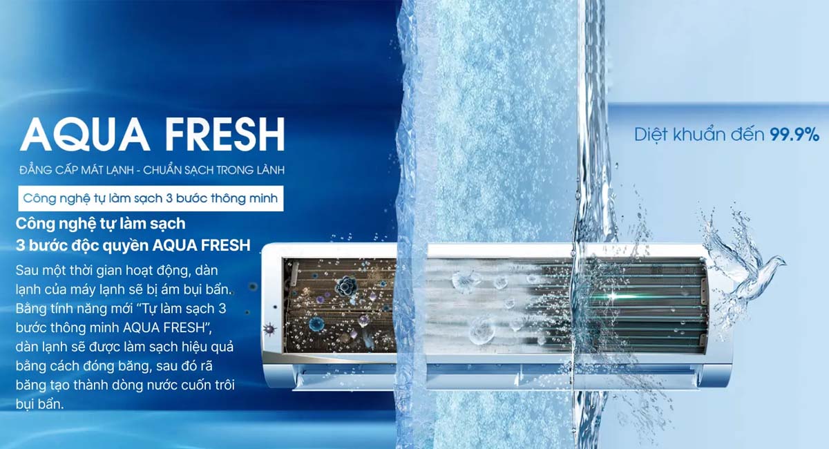 Công nghệ độc quyền Aqua Fresh làm sạch dàn máy nhanh chỉ với 3 bước