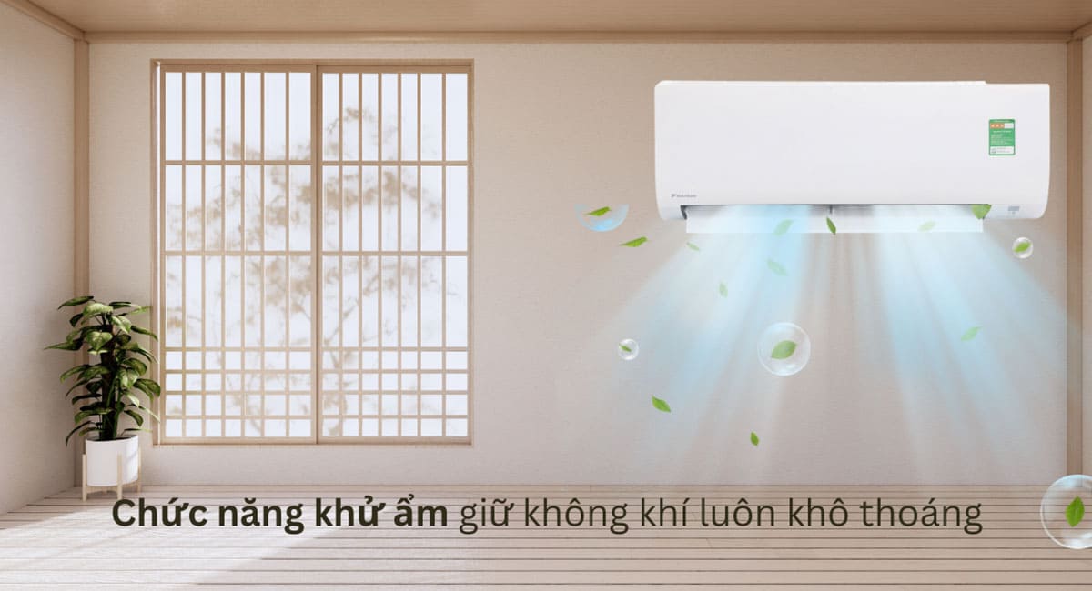 Máy lạnh Daikin 2HP được tích hợp chế độ hút ẩm giữ không khí luôn được khô ráo