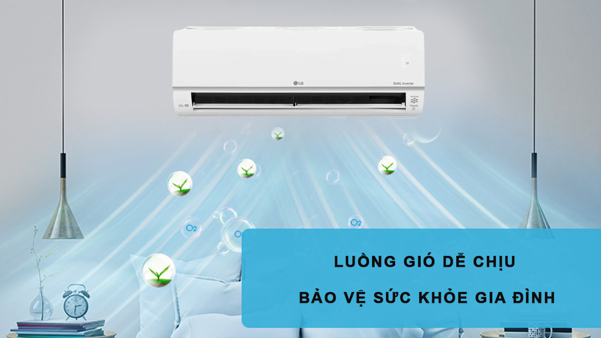 Máy lạnh LG Inverter 1.5 HP thổi luồng gió dễ chịu bảo vệ sức khỏe