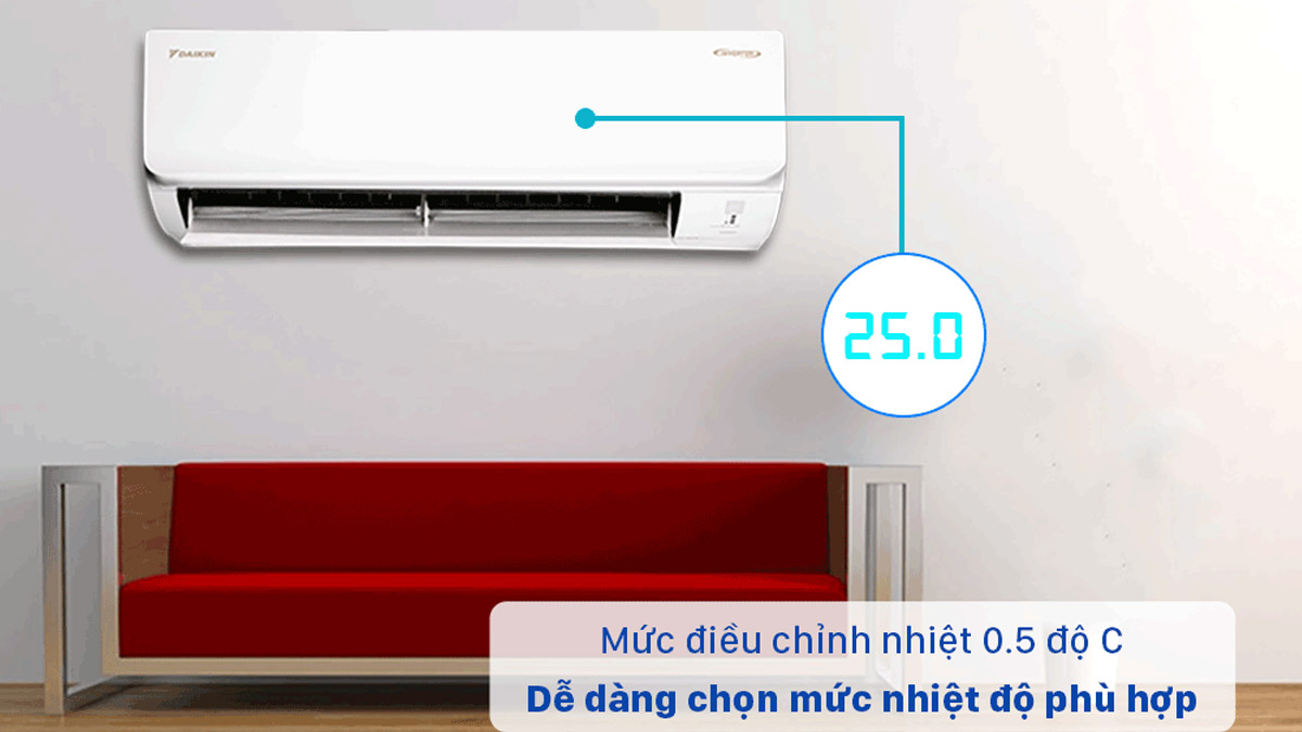 Mức điều chỉnh 0.5 độ C của máy lạnh Daikin Inverter 1 Hp