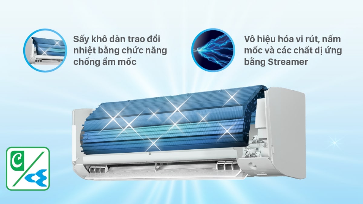 Làm sạch dàn lạnh với công nghệ Streamer kết hợp chức năng chống ẩm