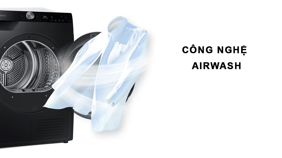 AirWash giúp Máy Sấy Bơm Nhiệt DV90T7240BB/SV khử mùi hiệu quả