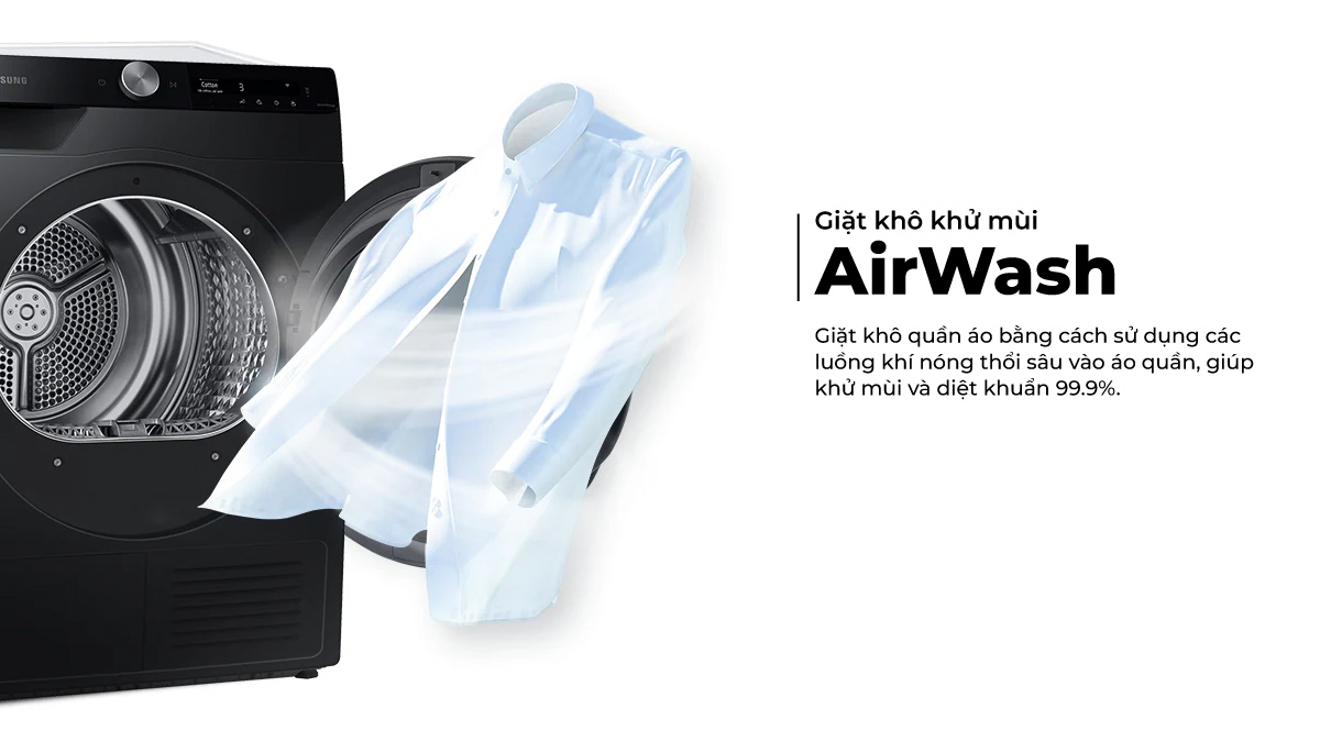 Công nghệ giặt khô AirWash giúp khử mùi quần áo