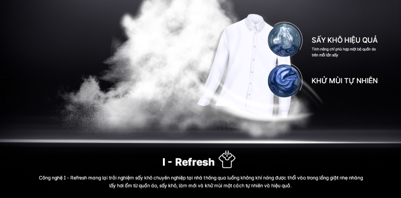 Công nghệ I-Refresh giúp khử mùi quần áo hiệu quả