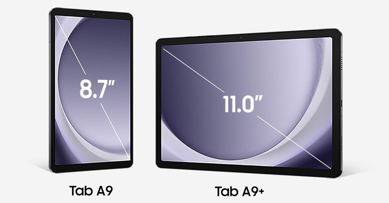 Galaxy Tab A9 và A9 Plus có kích thước màn hình khác nhau