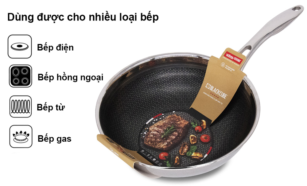 Chảo sâu Kims Cook Blackcube Inox 3 lớp dùng được trên nhiều loại bếp